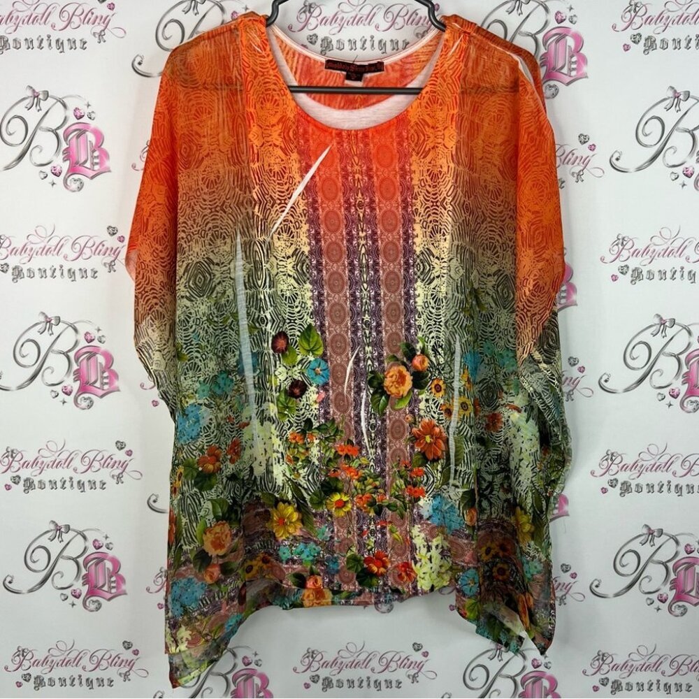 Mushka by sienna rose flowers geometric Orange Floral Women's Top
